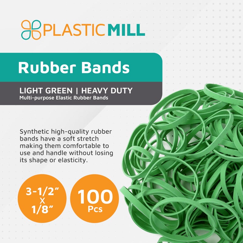PlasticMill Light Green Rubber Bands Size 33 (3 1/2" x 1/8") - #33 Colored Rubber Bands Office Supplies - Strong, Elastic Bands for Crafts, Balloon Garland, Cash, File Folders (100-Pack) - Image 2